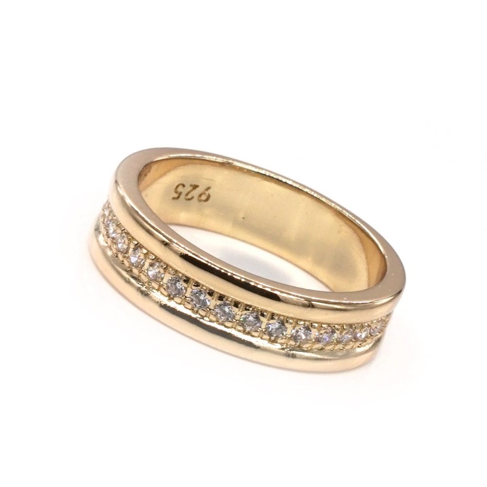 Gold plated wedding ring with cubic zirconia.